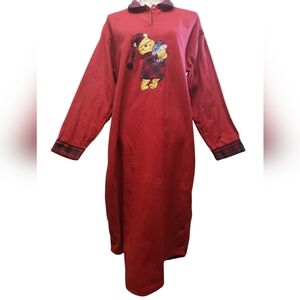 Disney Winnie the Pooh Eeyore Nightgown Medium Red Flannel Plaid Sleep Shirt